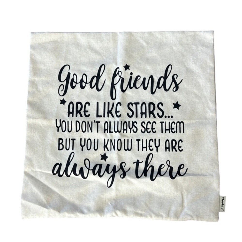 Nwot, MEEKIO, Accent Pillow Case, Good Friends, Zipper, Cream, Black, Size 19X19